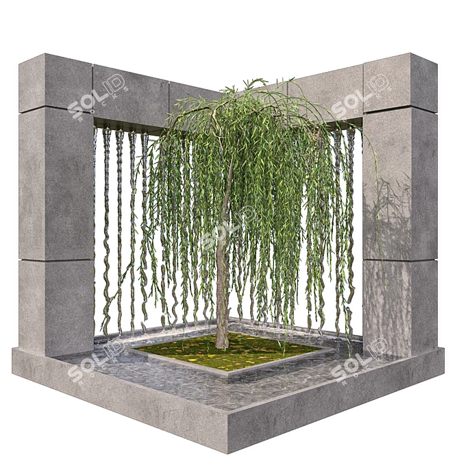 Serene Outdoor Waterfall Feature 3D model image 4