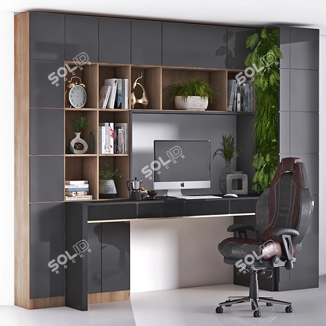 Elegant Home Office Desk Set 3D model image 1