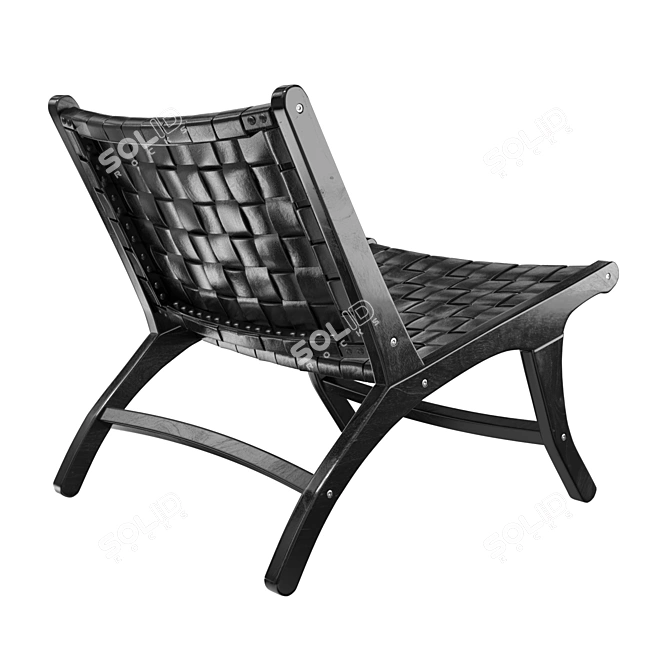 Leather & Teak Lounge Chair 3D model image 3