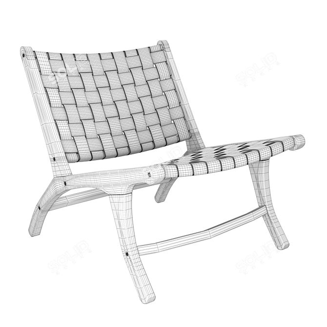 Leather & Teak Lounge Chair 3D model image 6