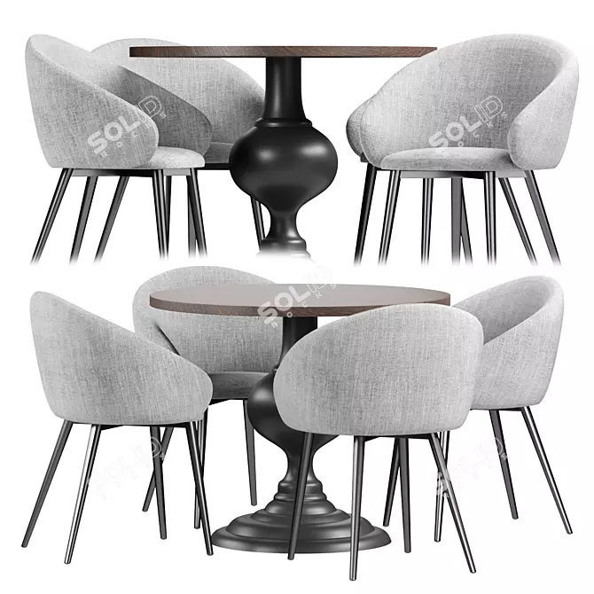 Biarits Dark Grey Velvet Dining Set 3D model image 1