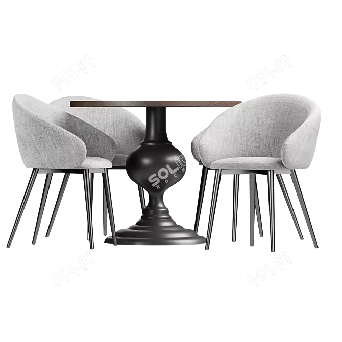 Biarits Dark Grey Velvet Dining Set 3D model image 2