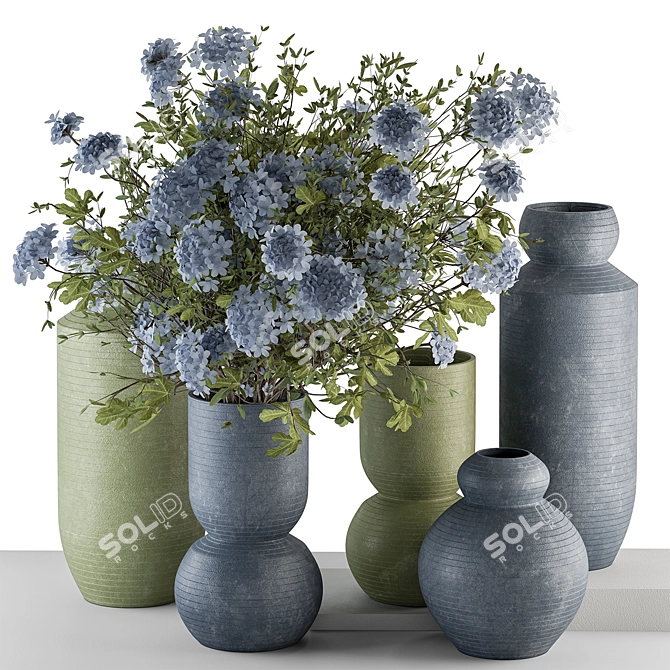 Green and Blue Decorative Vase Set 3D model image 1