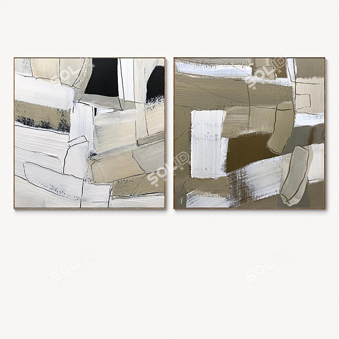 Abstract Plaster Square Frames Set 3D model image 3