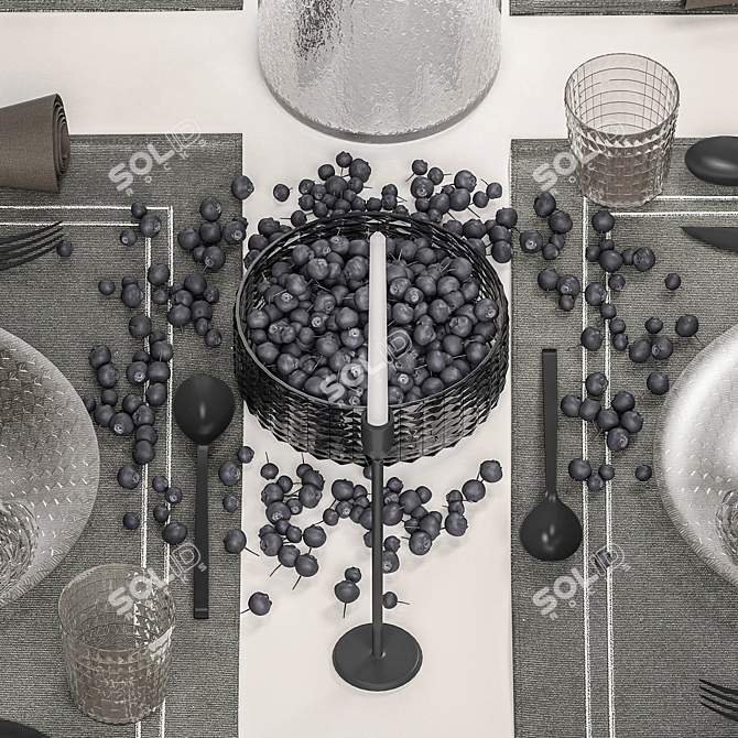 Rustic Eco Table Setting with Blueberry Bouquet 3D model image 4