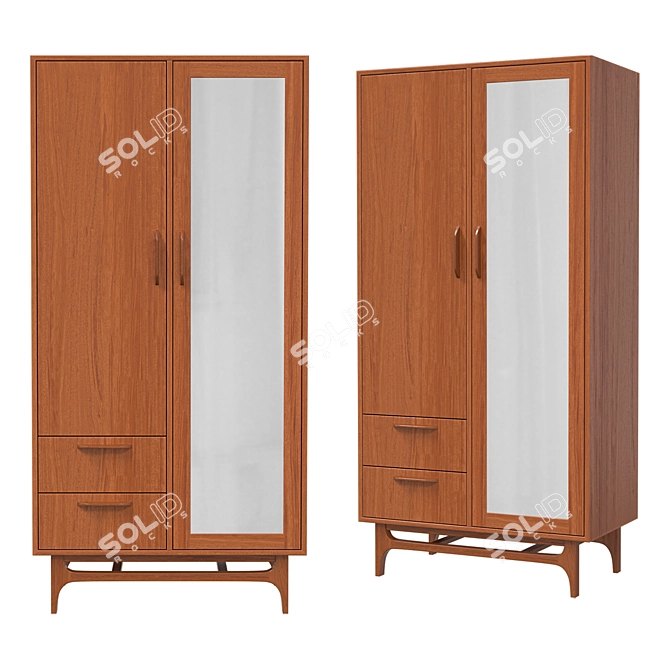  Vintage Walnut Wardrobe, Elegant Finish 3D model image 1