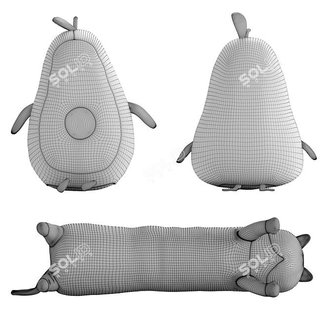 Soft Toy Set: Avocado, Pear & Kitty 3D model image 2