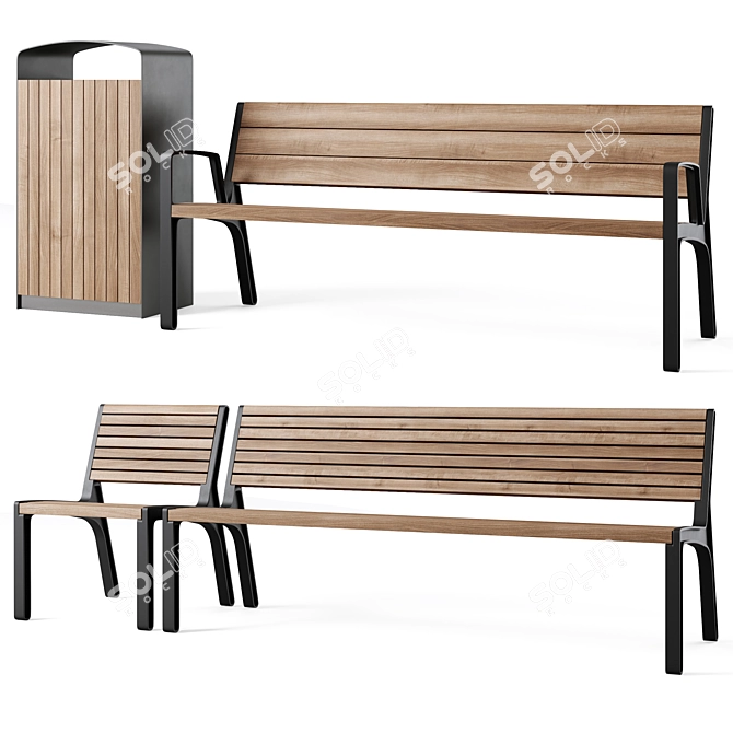 Miela Park Bench with Prax Trash Bin 3D model image 1