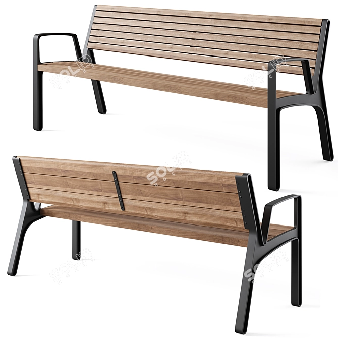 Miela Park Bench with Prax Trash Bin 3D model image 3