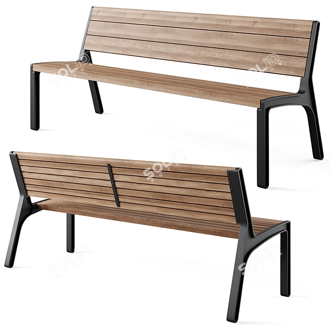 Miela Park Bench with Prax Trash Bin 3D model image 4