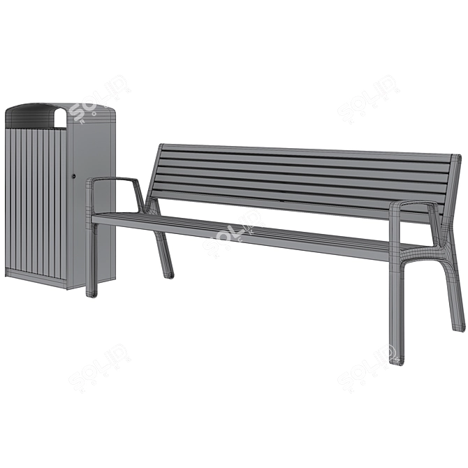 Miela Park Bench with Prax Trash Bin 3D model image 7