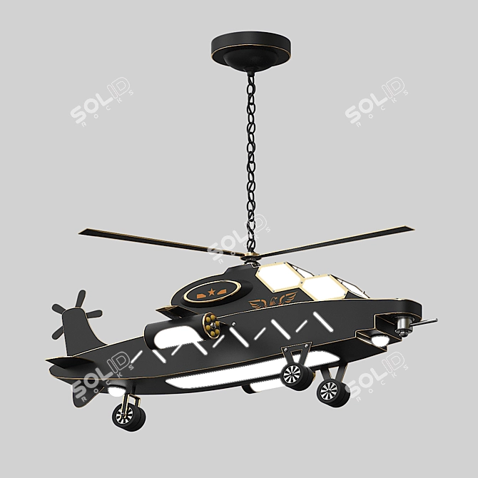 Metallic Kids LED Helicopter Chandelier 3D model image 6