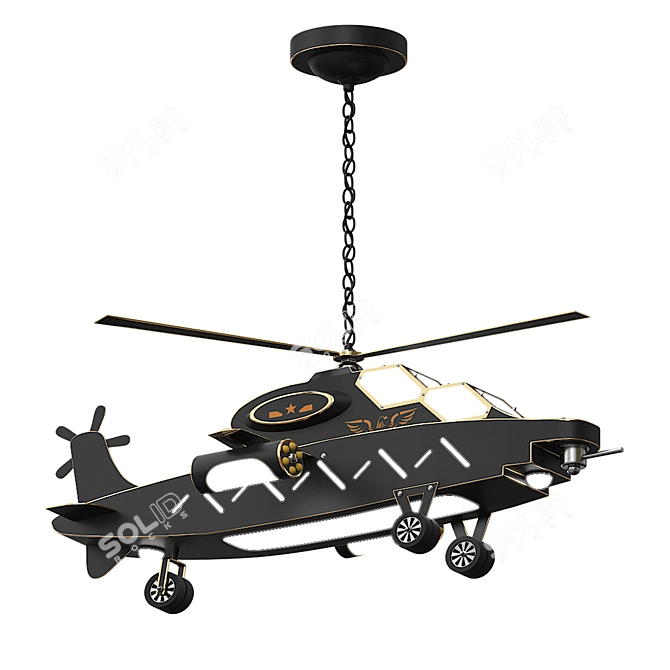 Metallic Kids LED Helicopter Chandelier 3D model image 3