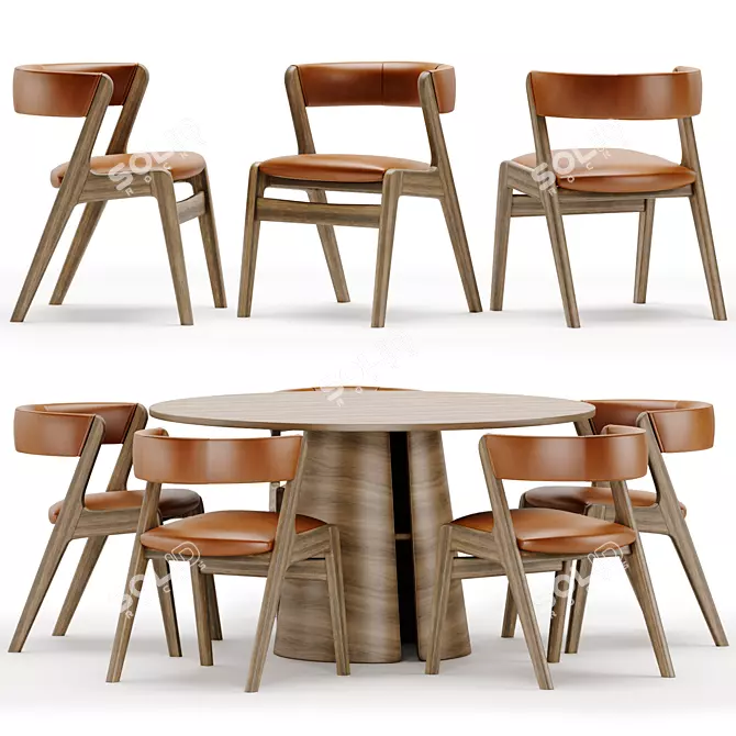  Stylish Monaco Ash Dining Set 3D model image 1
