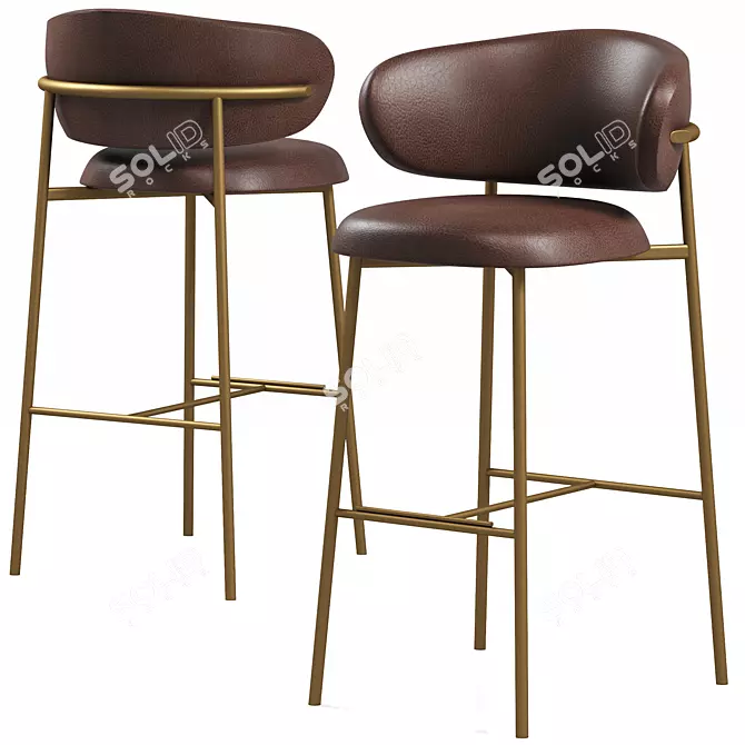 Elegant Padded Oleandro Stool 3D model image 2