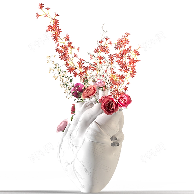 Contemporary Ceramic Heart Vase White 3D model image 3