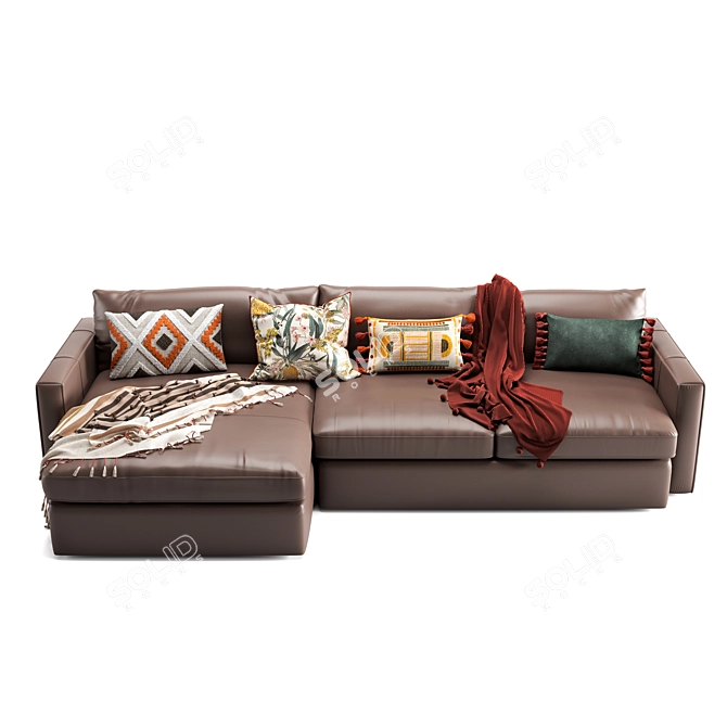 Sleek Leather Sectional Sofa Set 3D model image 1
