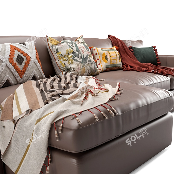 Sleek Leather Sectional Sofa Set 3D model image 3