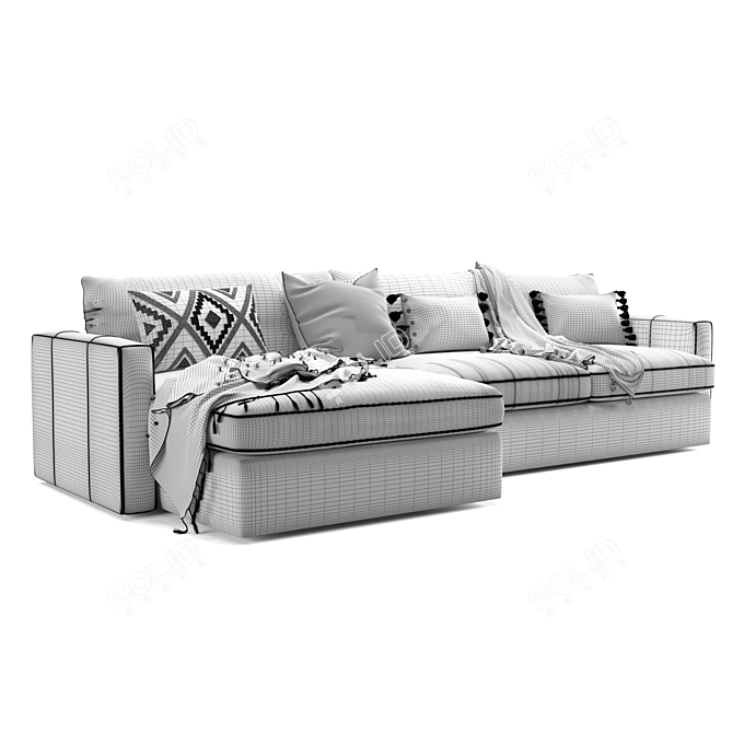 Sleek Leather Sectional Sofa Set 3D model image 7