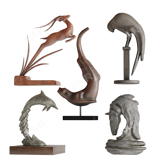 PBR Abstract Animals Sculptures Set 3D model image 2