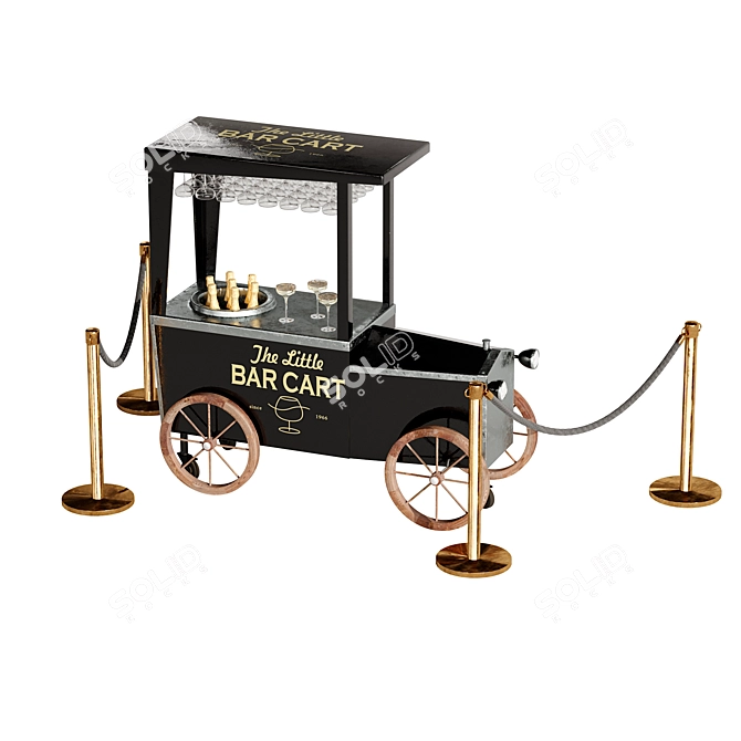 Sleek Black Wedding Bar Cart 3D model image 2