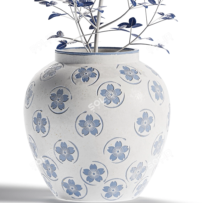Elegant Blue Floral Vase Set 3D model image 2