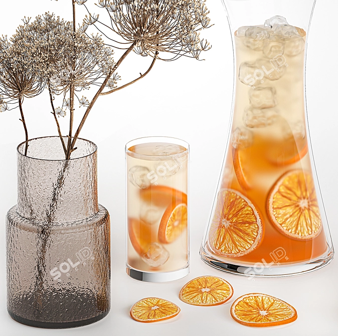 Citrus Lemonade with Ice & Flowers 3D model image 3