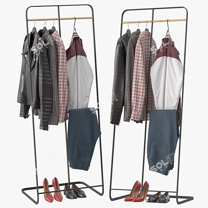 Yamazaki Two-Level Coat Rack Stand 3D model image 1
