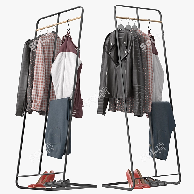Yamazaki Two-Level Coat Rack Stand 3D model image 2
