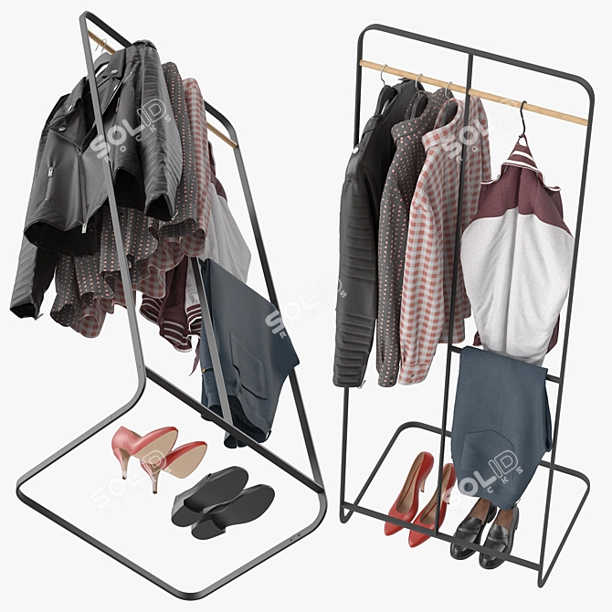 Yamazaki Two-Level Coat Rack Stand 3D model image 4