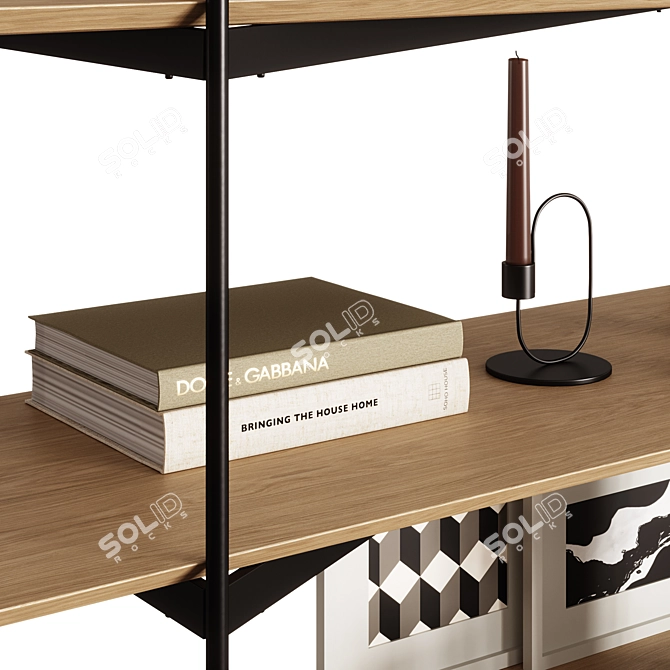 Rustic Oak Metal Shelf Stand 3D model image 4