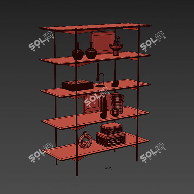 Rustic Oak Metal Shelf Stand 3D model image 5