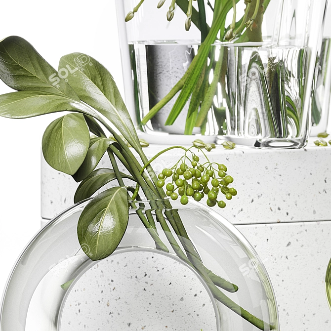 AALTO Iittala Vase Decor Set 047 with Green Plants 3D model image 3