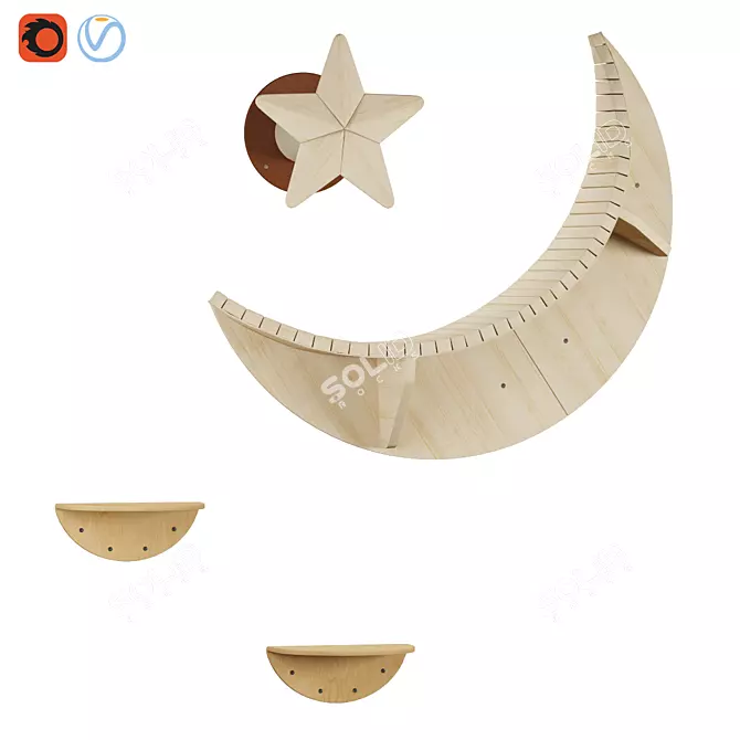 Floating Cat Shelf Bundle - Starry Night 3D model image 1