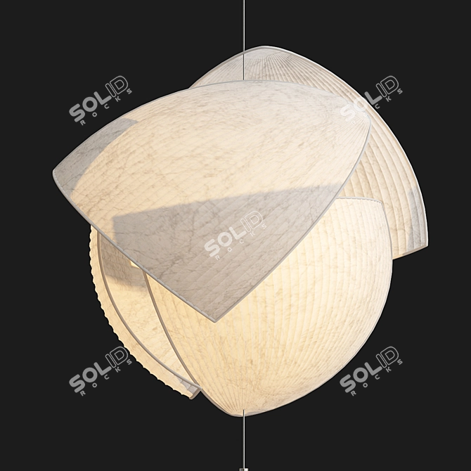 Handmade Japanese Paper Pendant Lamp 3D model image 2