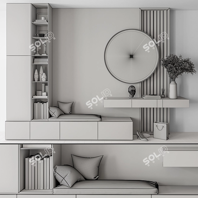 Wooden White Hallway Entry Set 3D model image 4