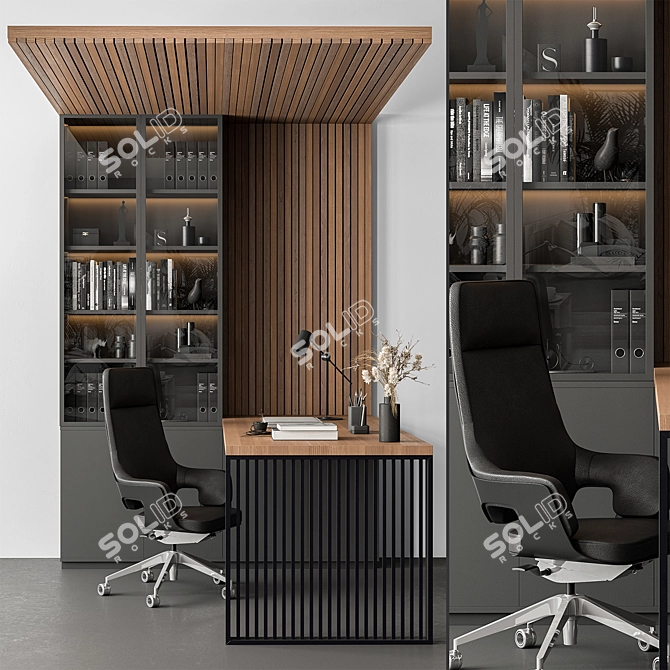 Executive Desk with Bookcase - Modern Office Furniture 3D model image 1