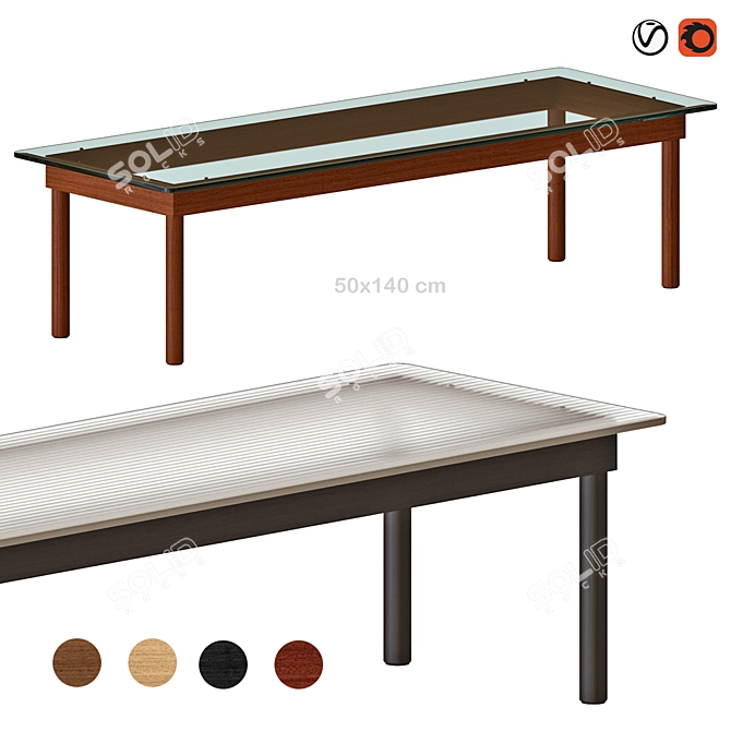 Modern Rectangular Kofi Table 140cm 3D model image 1