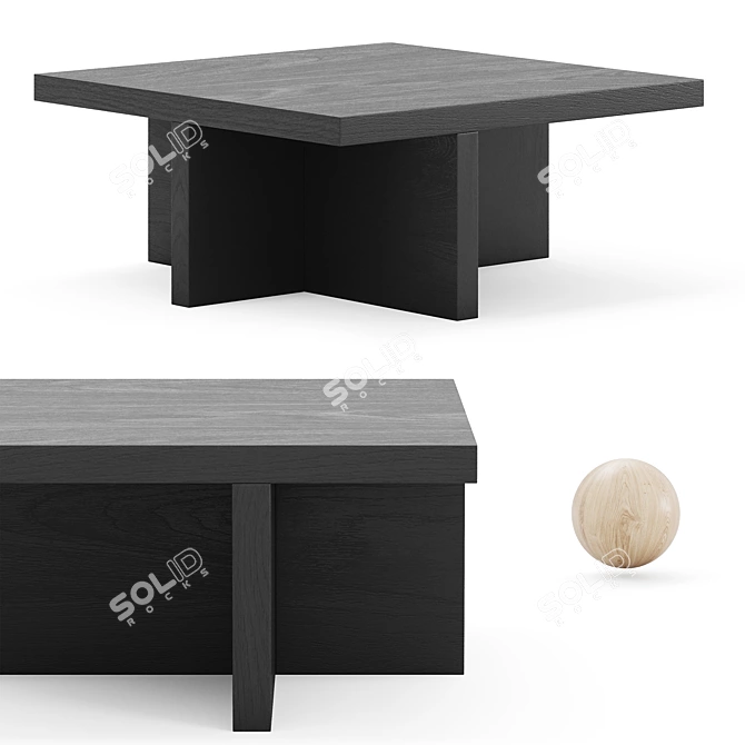 Modern Square Black Oak Coffee Table 3D model image 1
