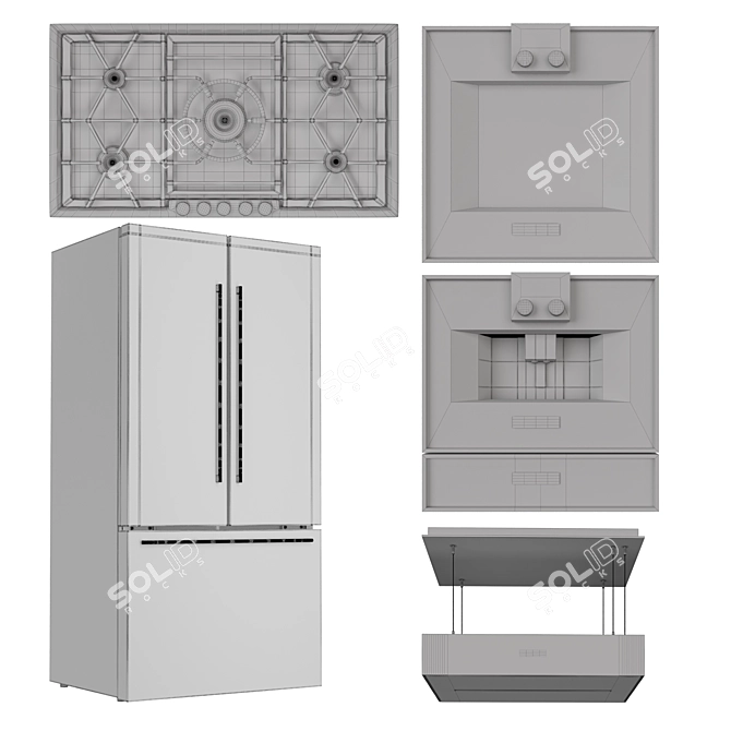 Gaggenau Silver Kitchen Appliance Set 3D model image 7