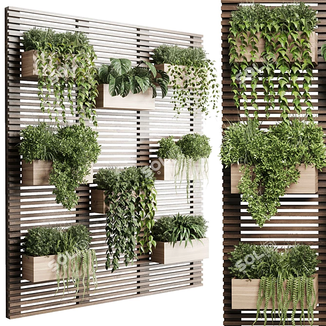 Wooden Frame Plant Partition Display 3D model image 1