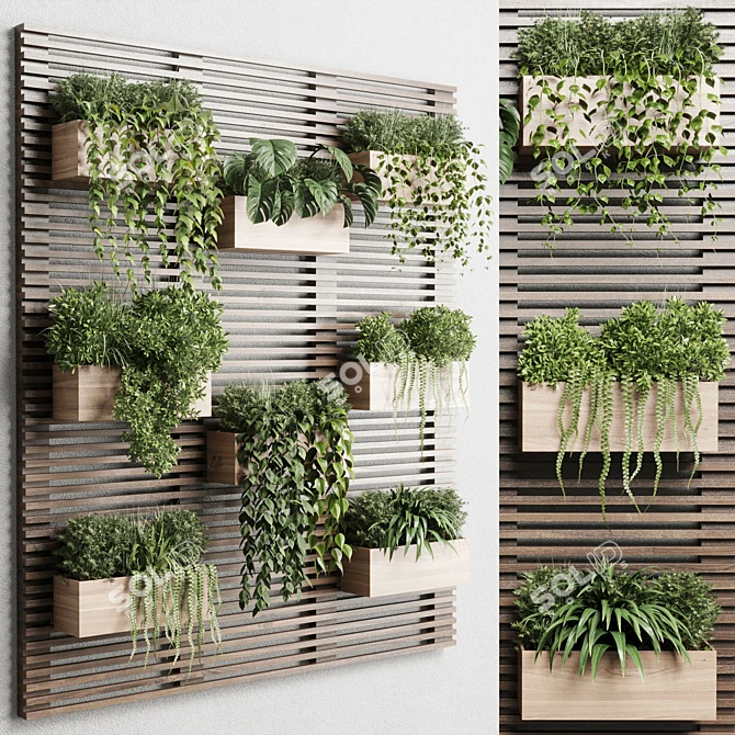 Wooden Frame Plant Partition Display 3D model image 2