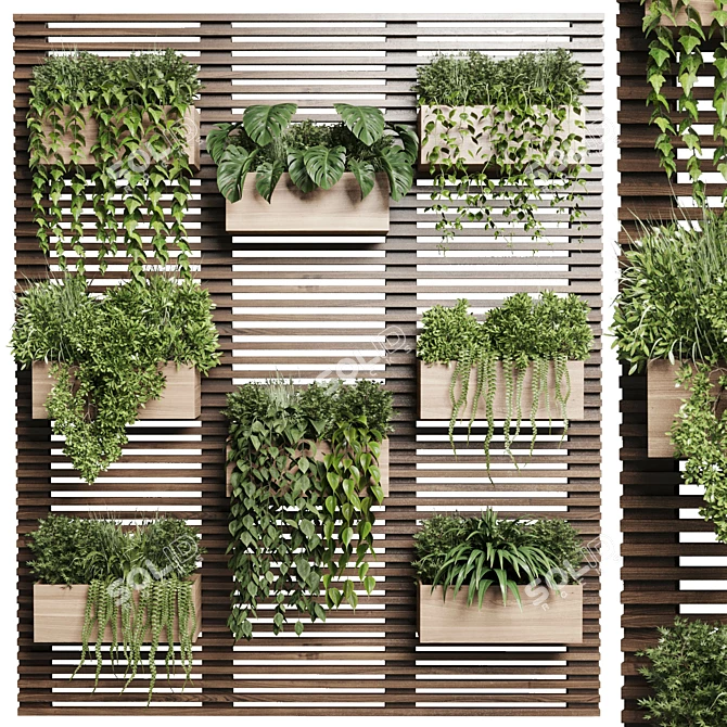 Wooden Frame Plant Partition Display 3D model image 3