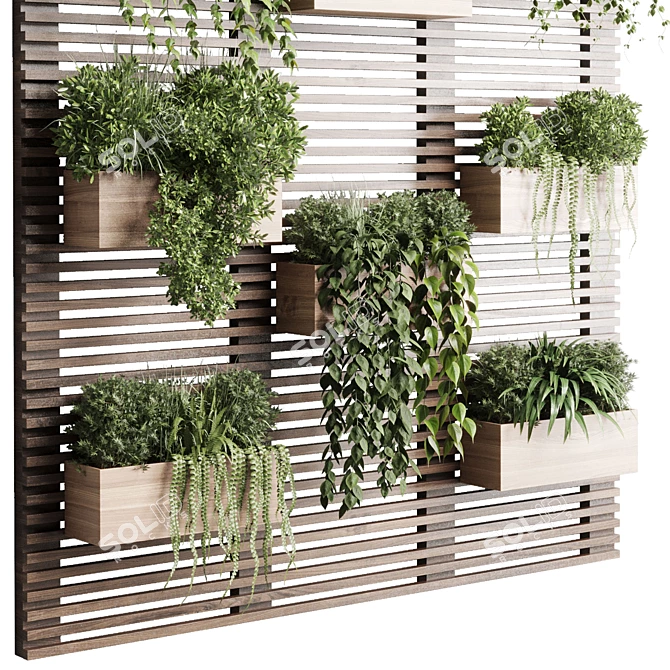 Wooden Frame Plant Partition Display 3D model image 5