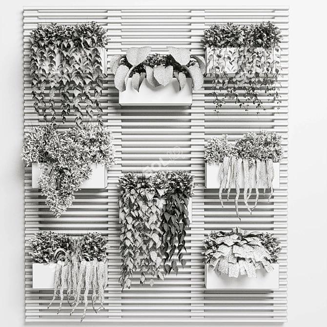 Wooden Frame Plant Partition Display 3D model image 6