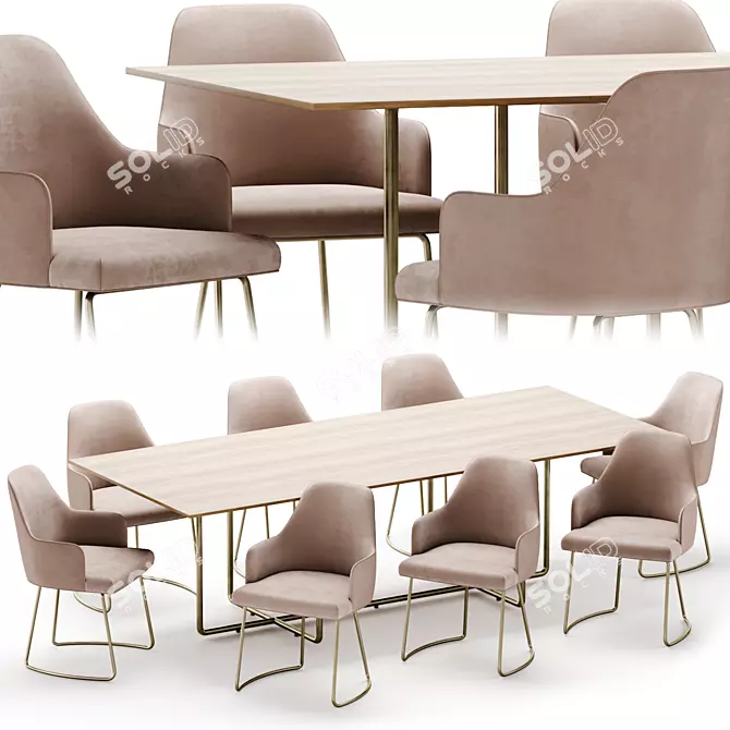 Modern Dining Set Wood Furniture 3D model image 2