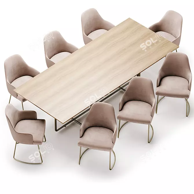 Modern Dining Set Wood Furniture 3D model image 3