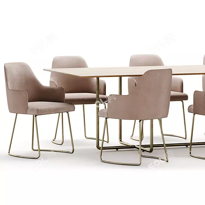 Modern Dining Set Wood Furniture 3D model image 4