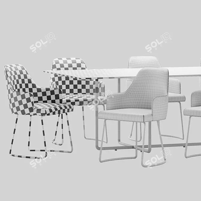 Modern Dining Set Wood Furniture 3D model image 5