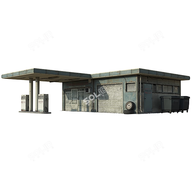 Vintage Gas Station Model 3D model image 1